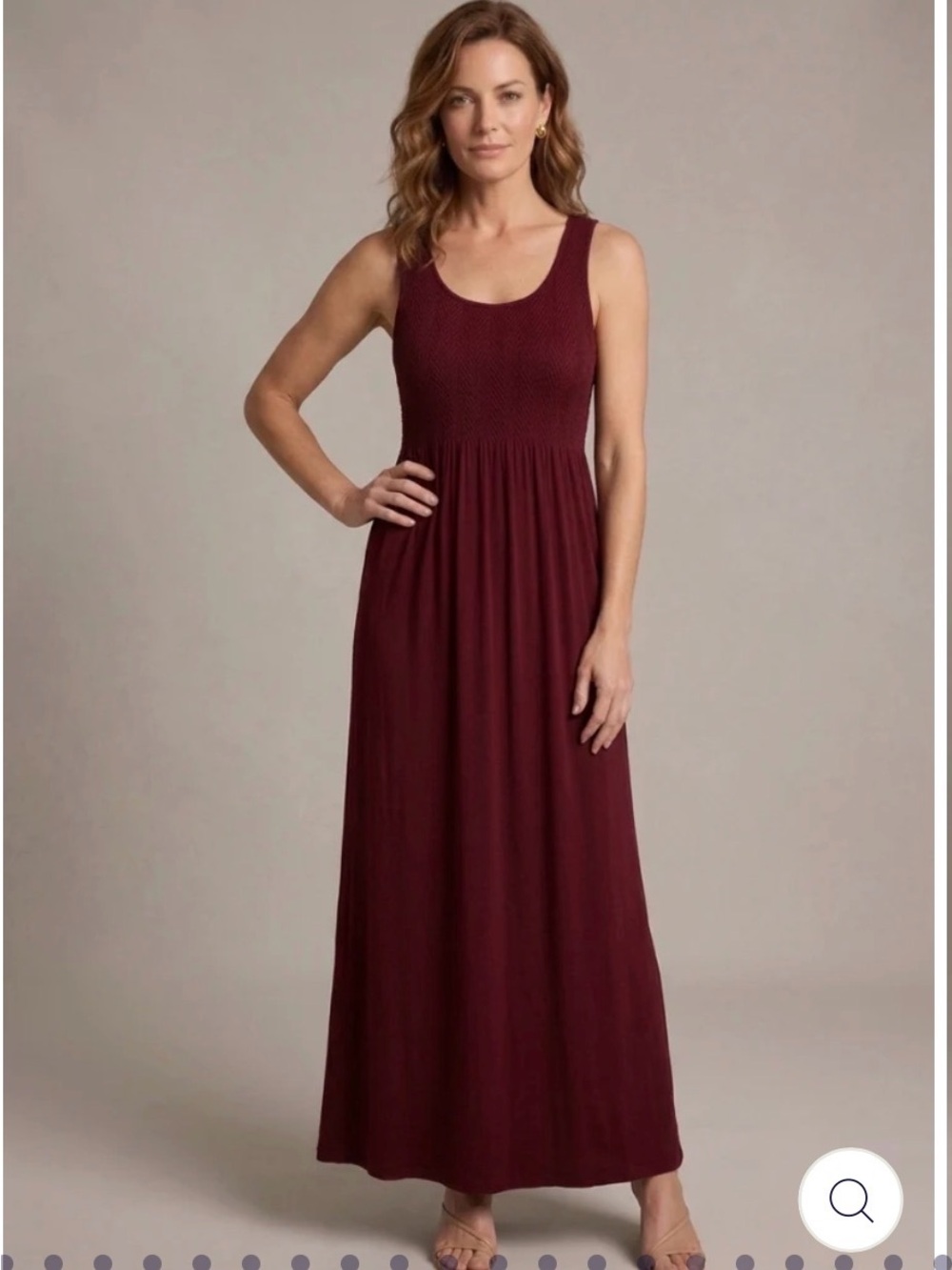 Sleeveless Brown Maxi Dress with Smocked Bodice